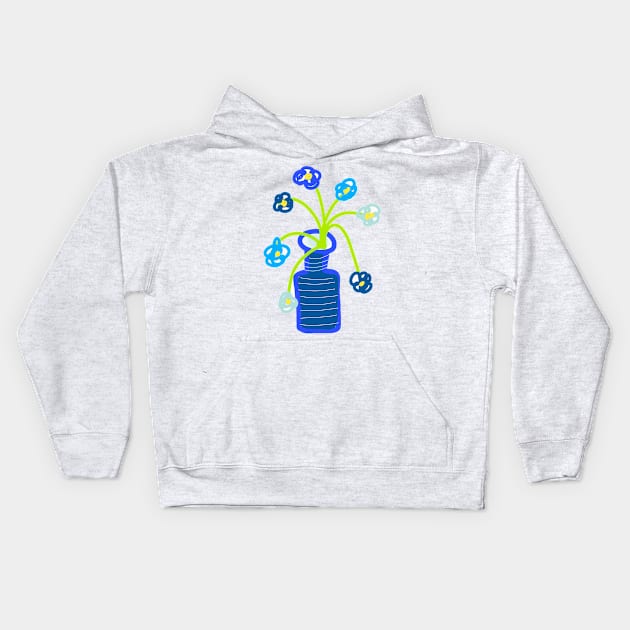 BLUE FLOWERS IN BLUE VASE Kids Hoodie by aroba